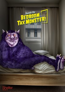 Image of purple bedroom tax monster on bed